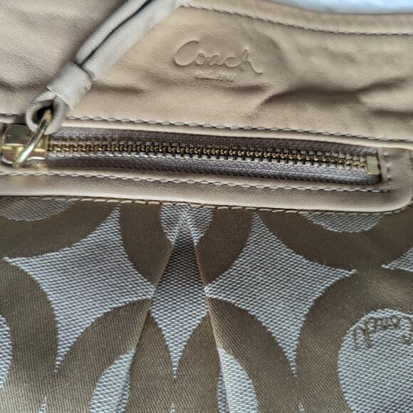 COACH Signature Logo 2 Way Shoulder Bag Tan Purse - Picture 9 of 9